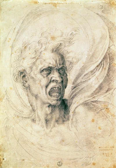 Studie van een schreeuwende man door Michelangelo Buonarroti